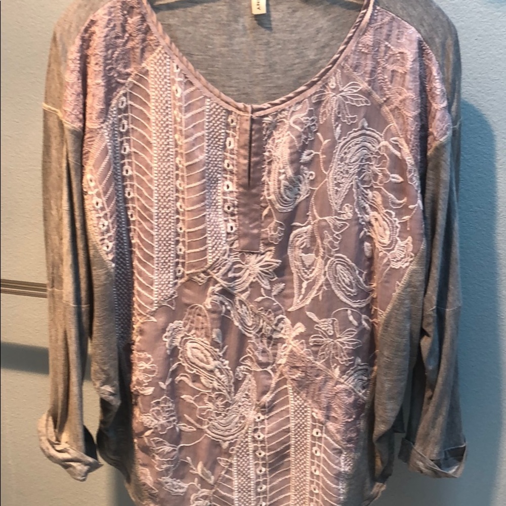 Anthropologie Tiny Grey Cotton embroidered Top.
